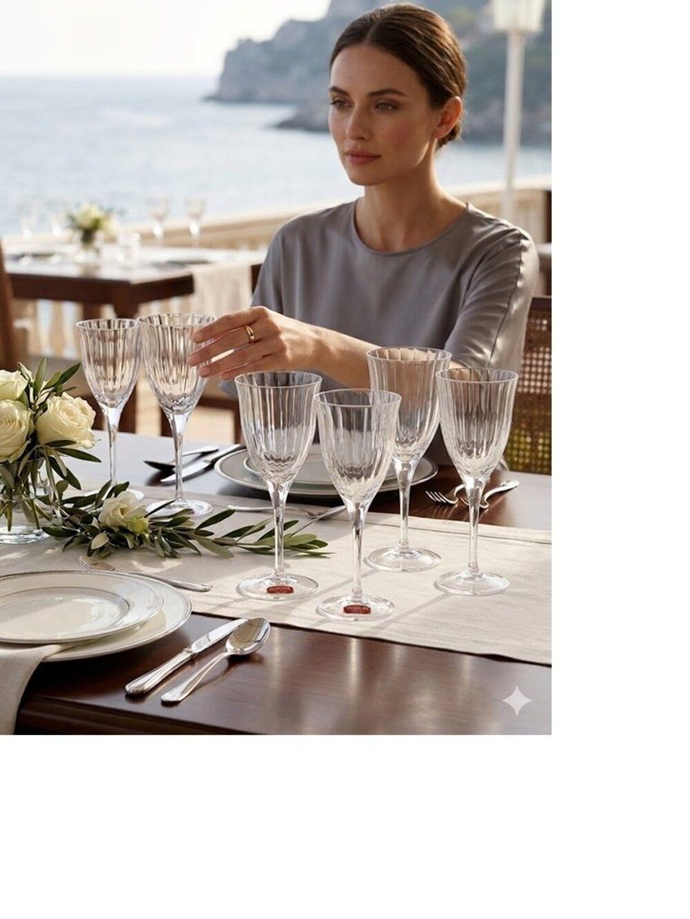 Gorham Fine Crystal Laurin Gold Rim Clear Wine Glasses Set Of 6